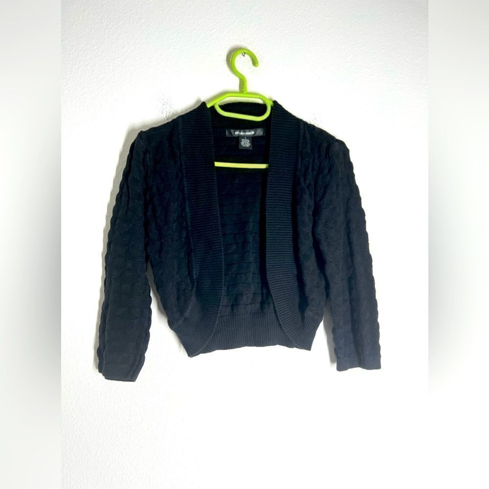 89th & Madison Bohemian Croppd Black Cardigan Open Front Size 8